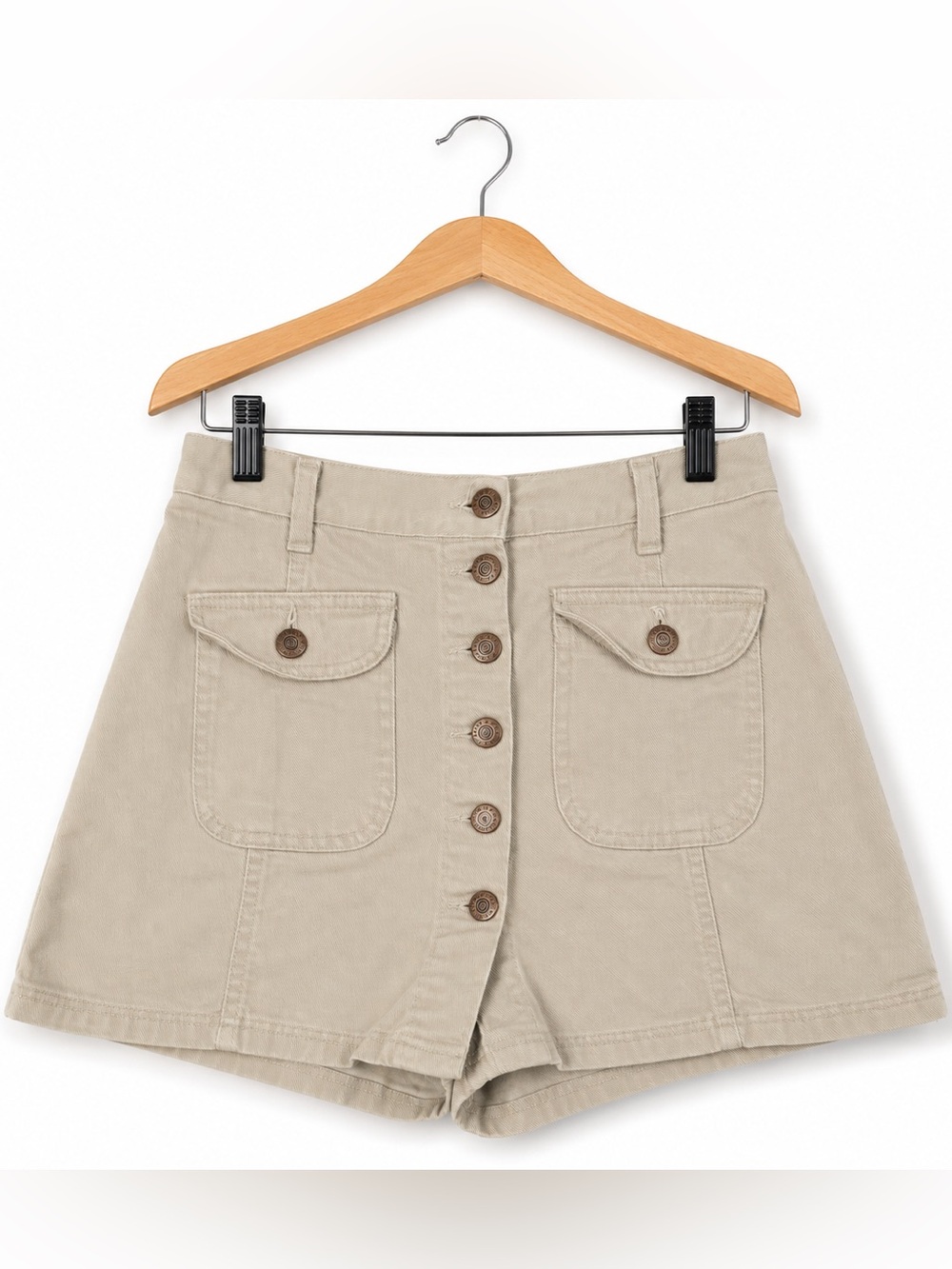 Y2K Bonjour Jeans Khaki Skort Button Front Pocket Mini Skirt 7/8